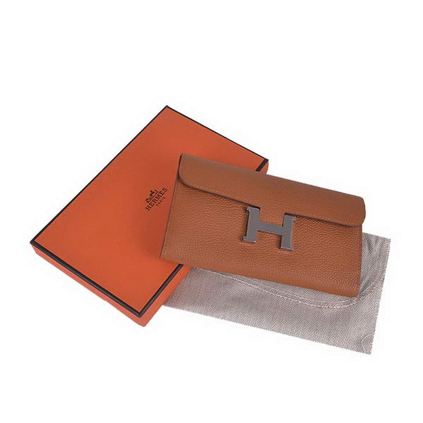 Cheap Fake Hermes Constance Long Wallets Camel Calfskin Leather Silver